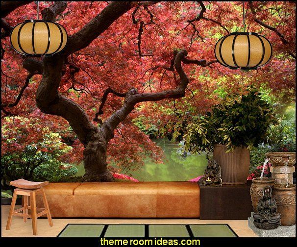 asian themed wallpaper,tree,plant,wallpaper,furniture,mural