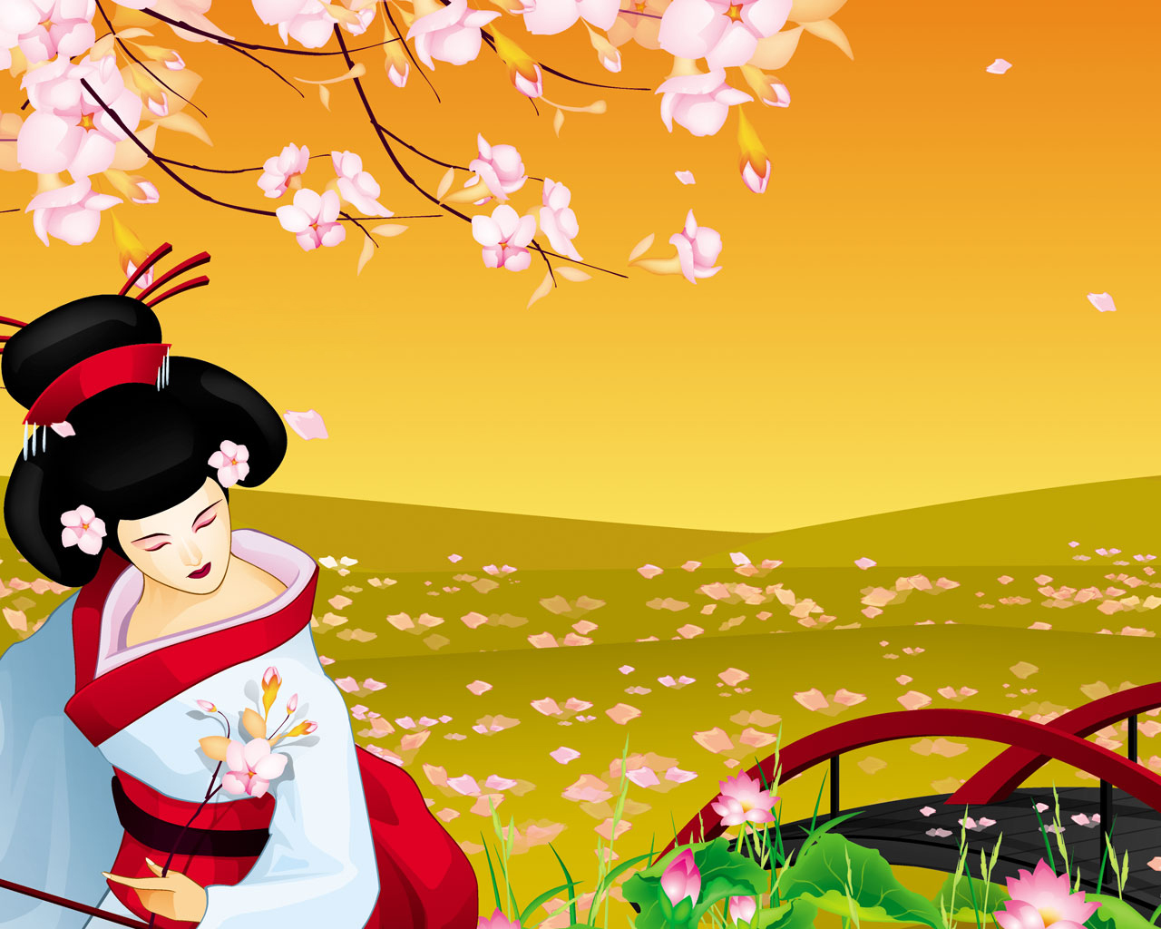 carta da parati a tema asiatico,cartone animato,illustrazione,primavera,pianta,fiorire