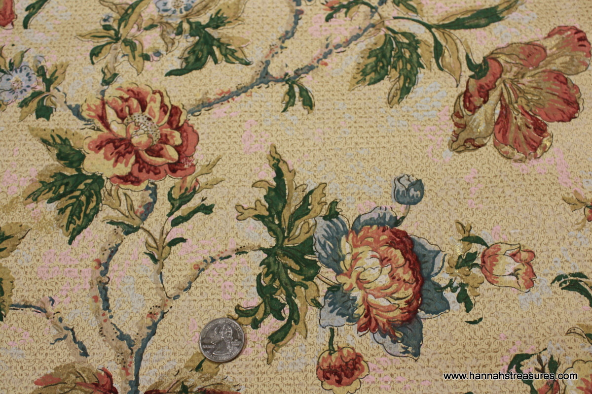 ビンテージフランスの壁紙,繊維,タペストリー,庭のバラ,工場,パターン