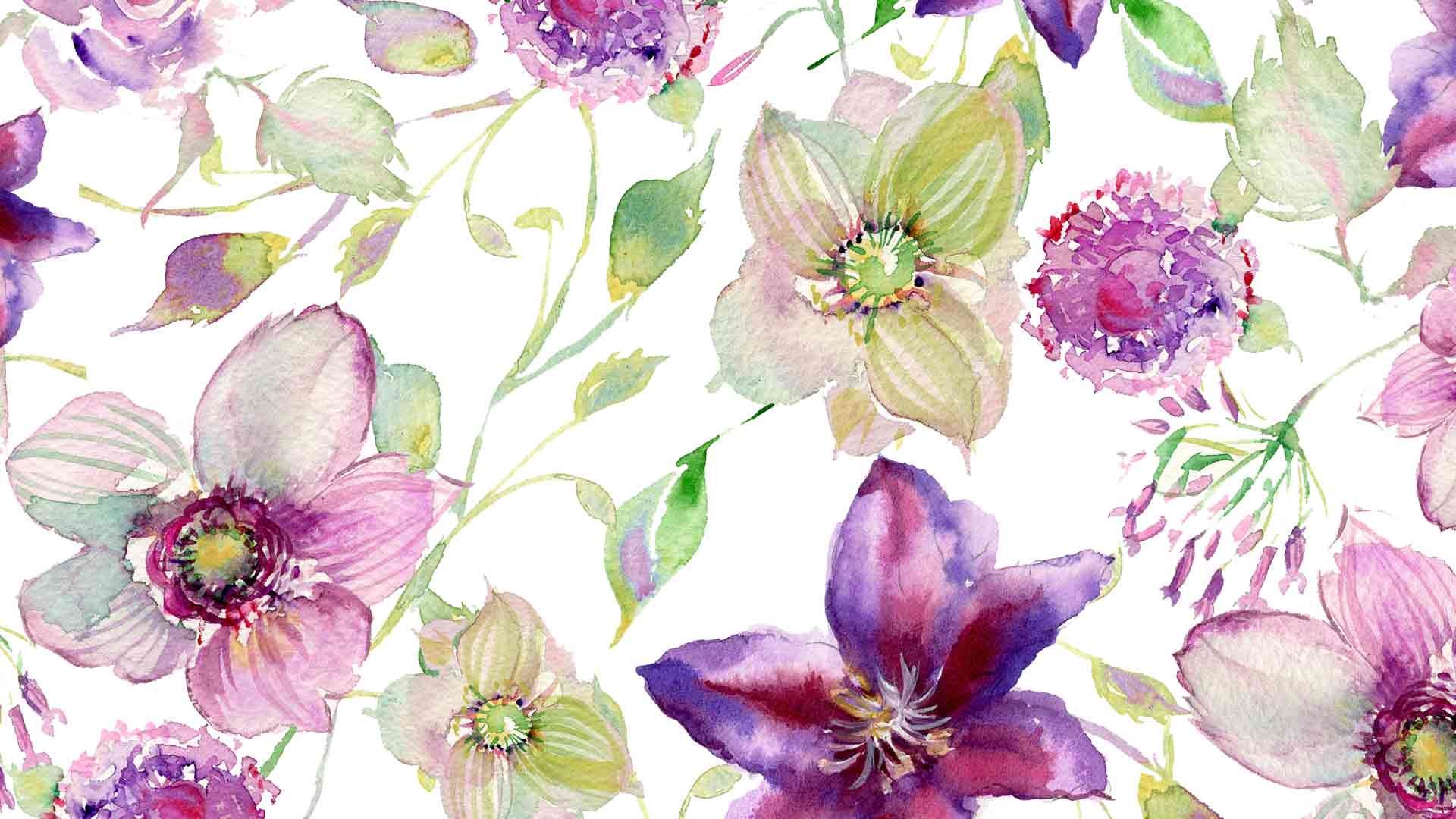großes muster tapete,blume,aquarellfarbe,blütenblatt,pflanze,lila
