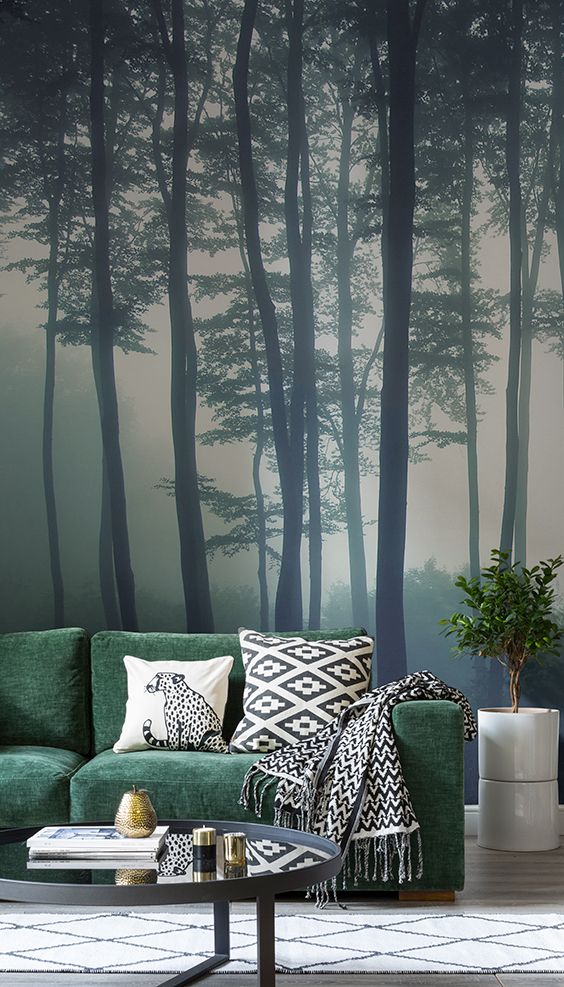 tree bedroom wallpaper,nature,green,furniture,tree,living room