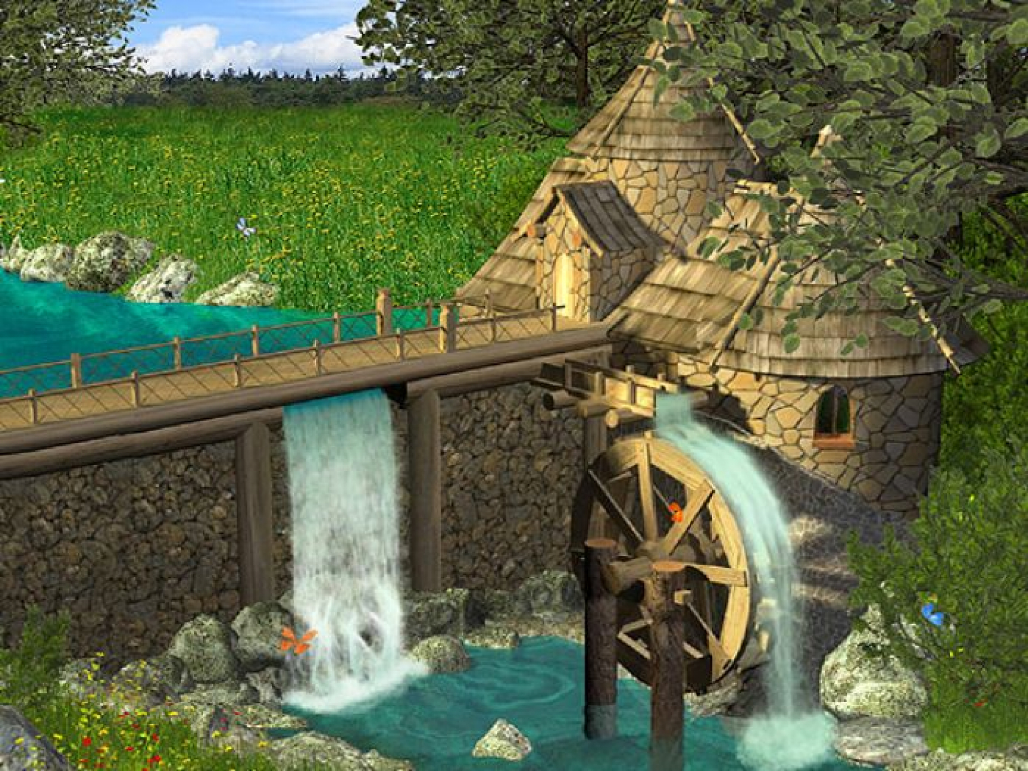 3d moving wallpapers for desktop,water,natural landscape,pc game,gristmill,screenshot