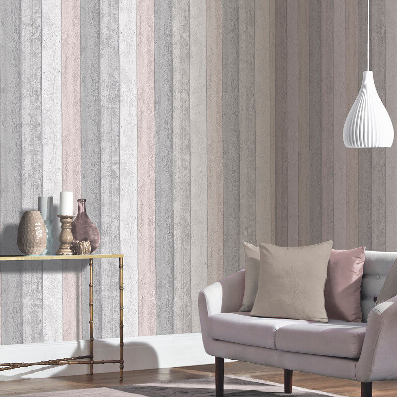 Arthouse Painted Wood Panel Grey/blush Wallpaper Pink And Grey