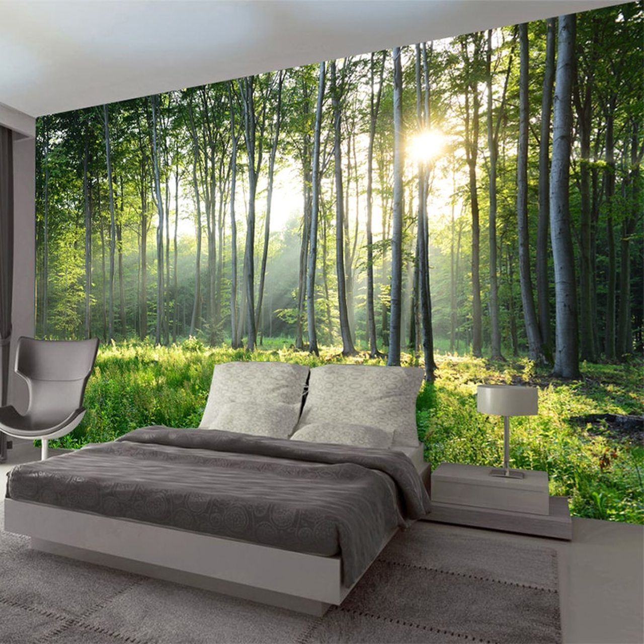 green wallpaper living room,nature,natural landscape,wall,tree,furniture