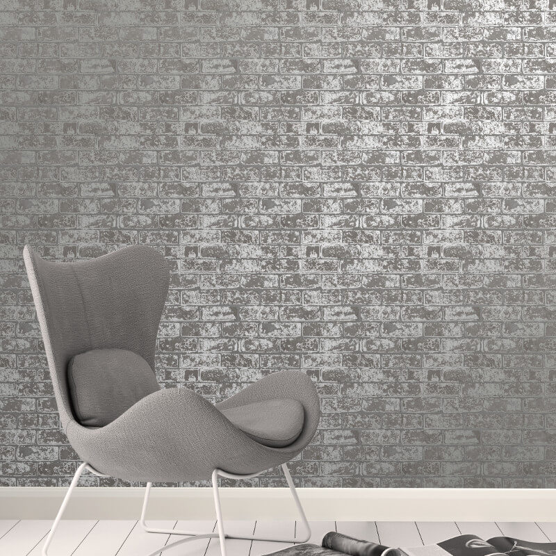 metallic brick wallpaper,wall,wallpaper,tile,grey,floor