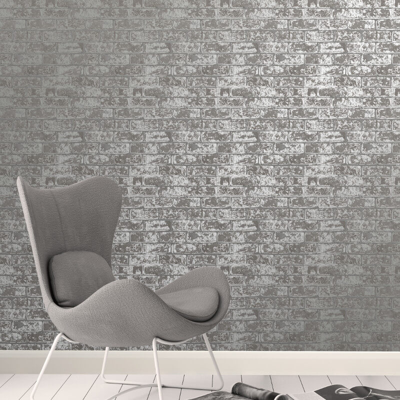 Fine Decor Loft Brick Grey Metallic Wallpaper Metallic Brick
