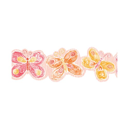 bordure de papier peint à paillettes,rose,orange,jaune,papillon,plante