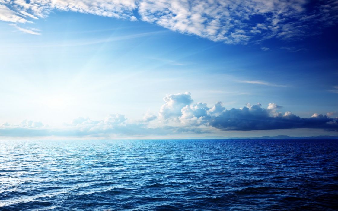 아름다운 푸른 벽지,하늘,수평선,구름,바다,대양