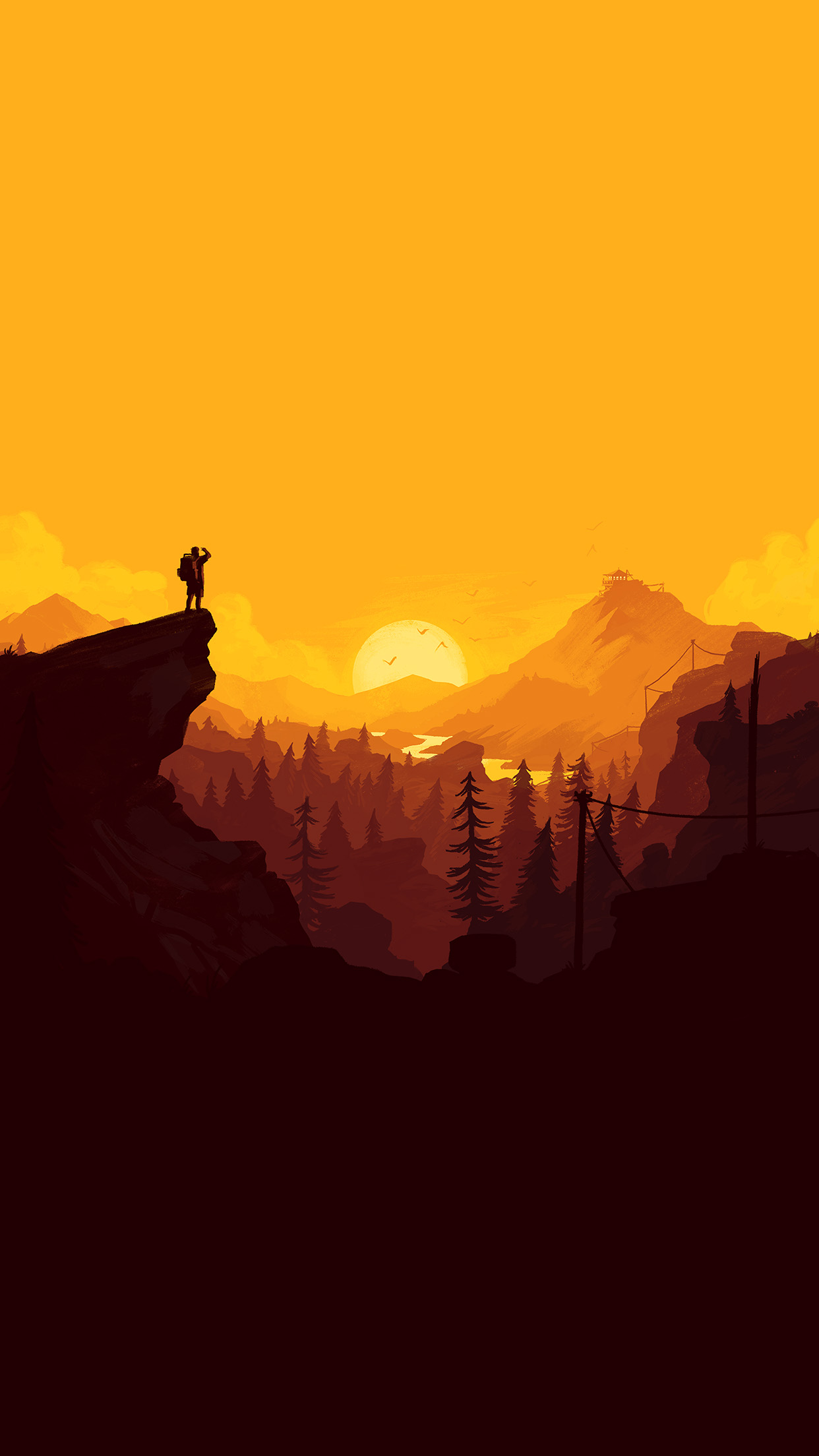 fond d'écran illustration iphone,ciel,paysage naturel,lever du soleil,montagne,orange