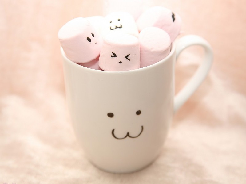 귀여운 마시멜로 벽지,컵,얼굴,분홍,컵,커피 컵