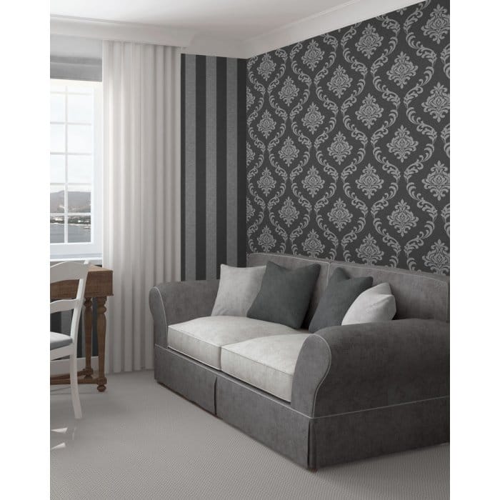 papel pintado a rayas negro y plateado,mueble,habitación,pared,diseño de interiores,marrón