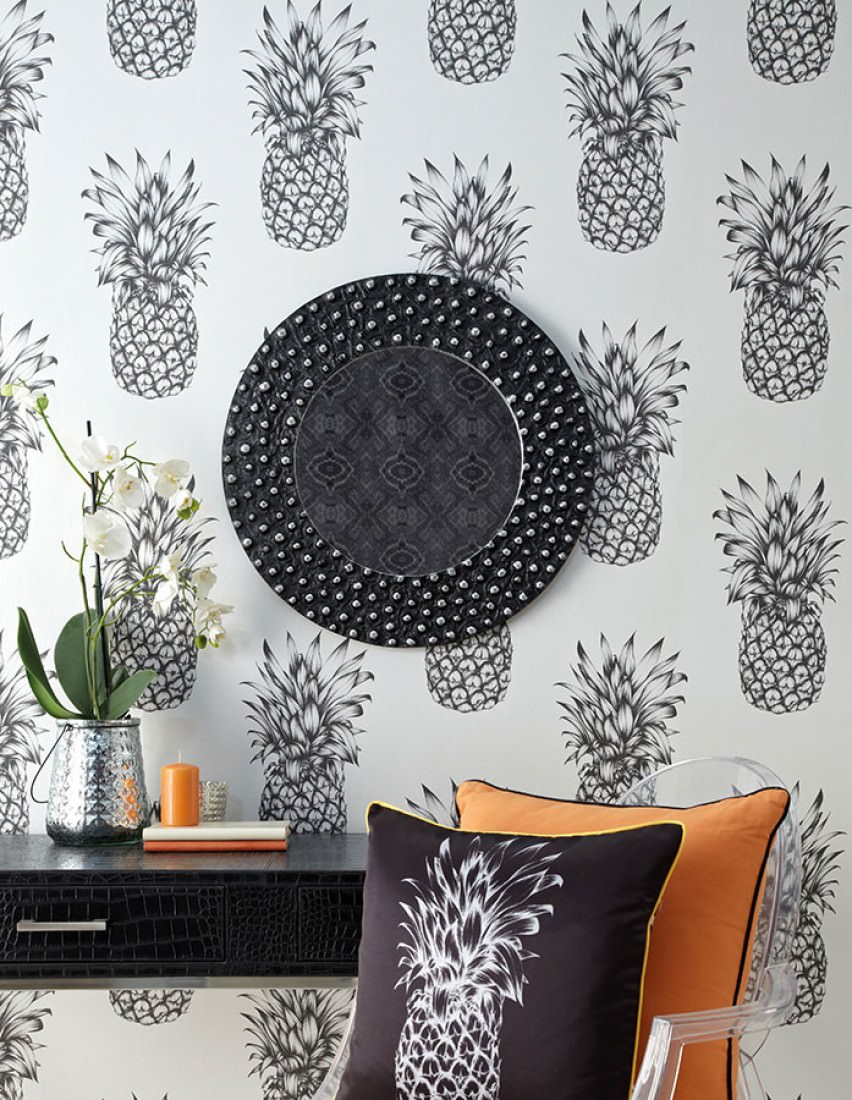 funky grey wallpaper,pineapple,fruit,pattern,wall,plant
