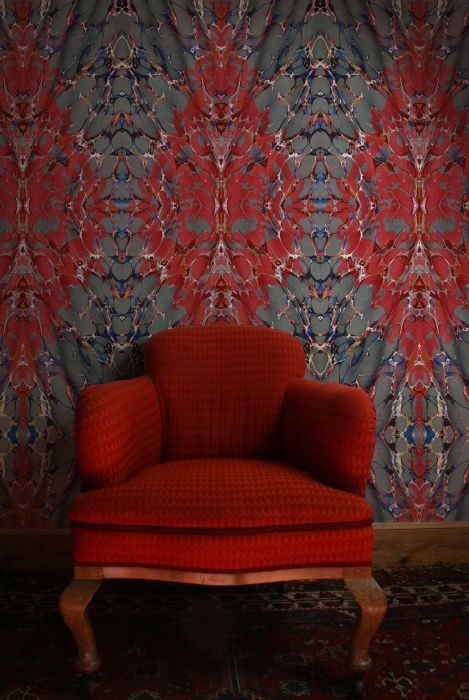 funky grey wallpaper,red,furniture,wallpaper,couch,chair