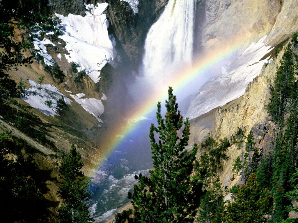 bur wallpaper,rainbow,natural landscape,nature,waterfall,sky