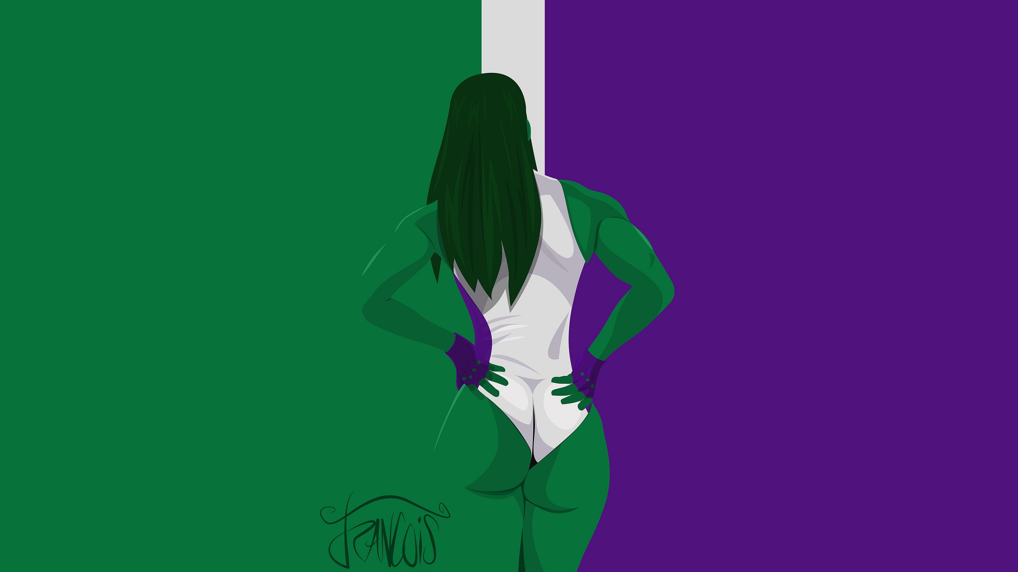 she wallpaper,green,purple,violet,animation,illustration