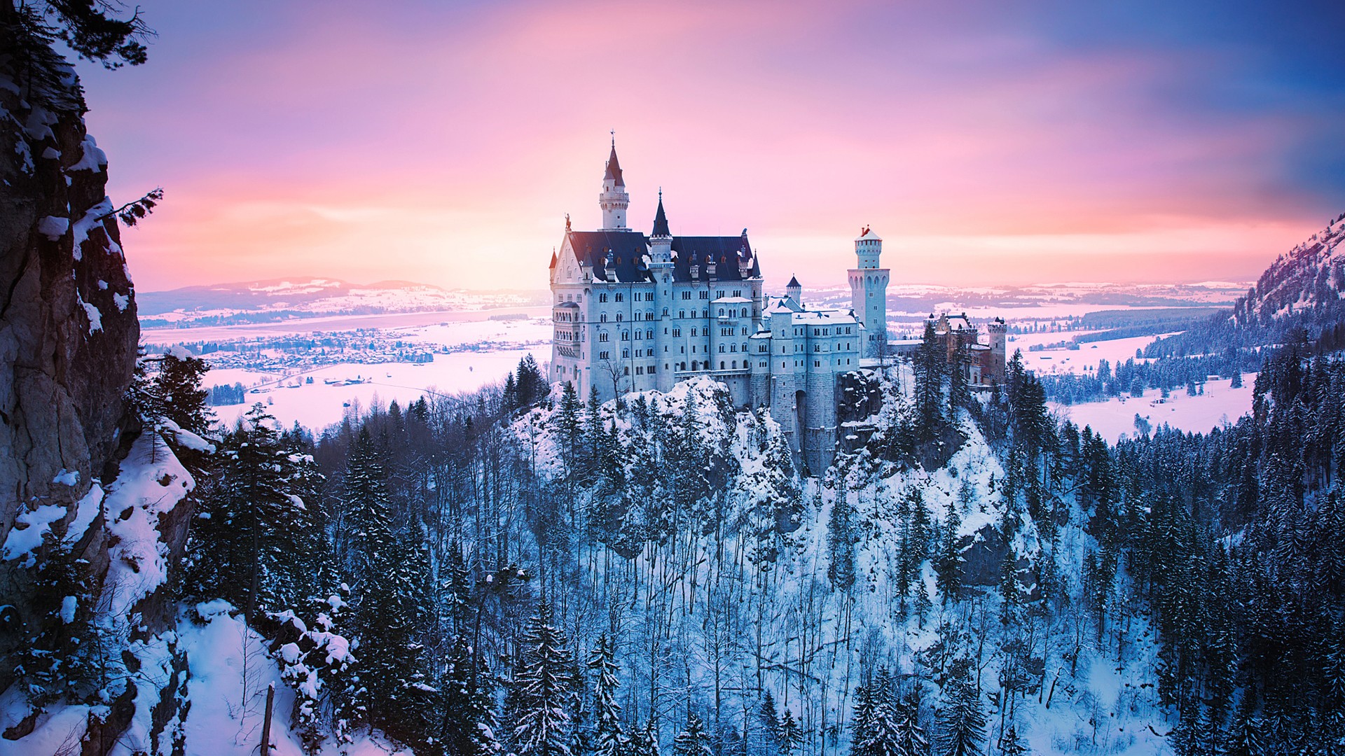 neuschwanstein castle wallpaper,nature,natural landscape,sky,landmark,winter
