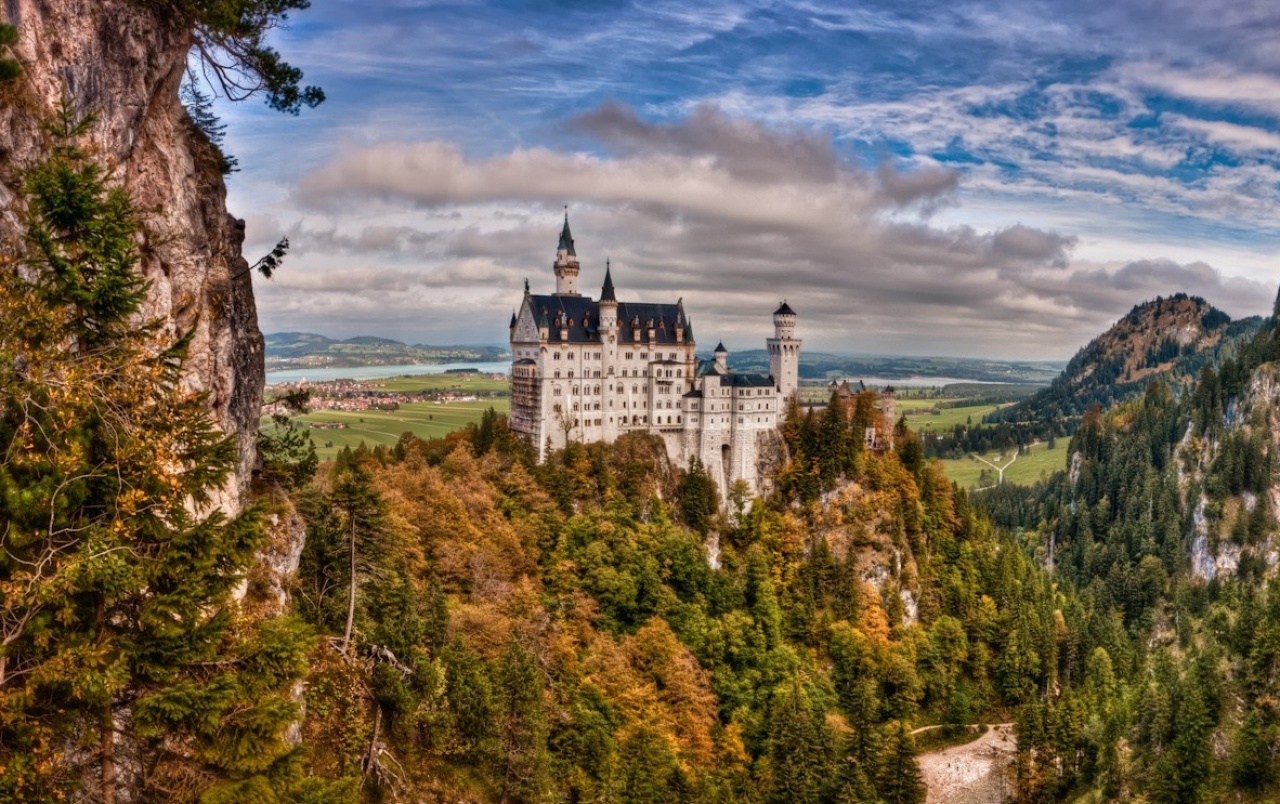 carta da parati del castello di neuschwanstein,natura,paesaggio naturale,cielo,castello,albero