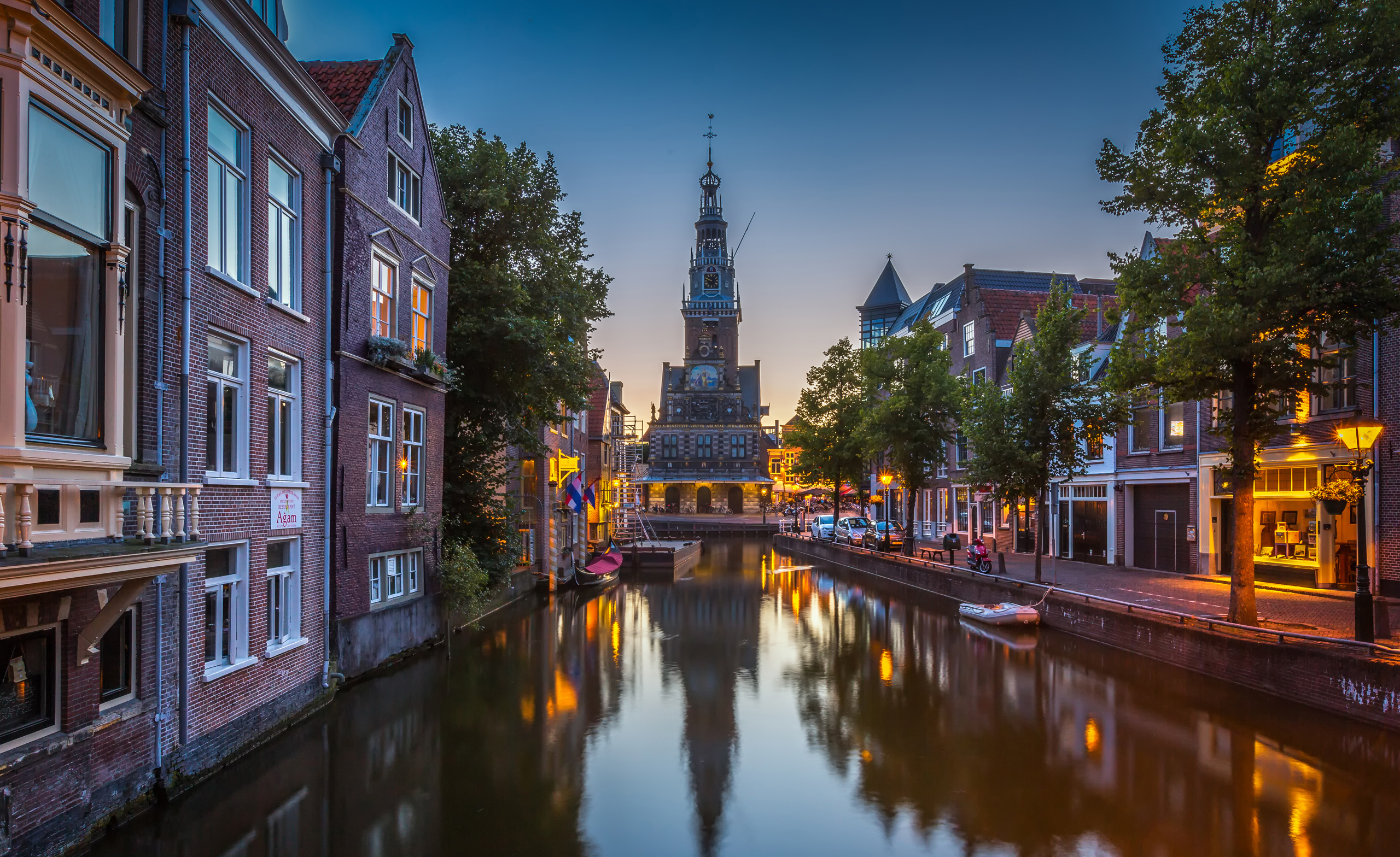 オランダの壁紙,運河,水路,反射,夜,町