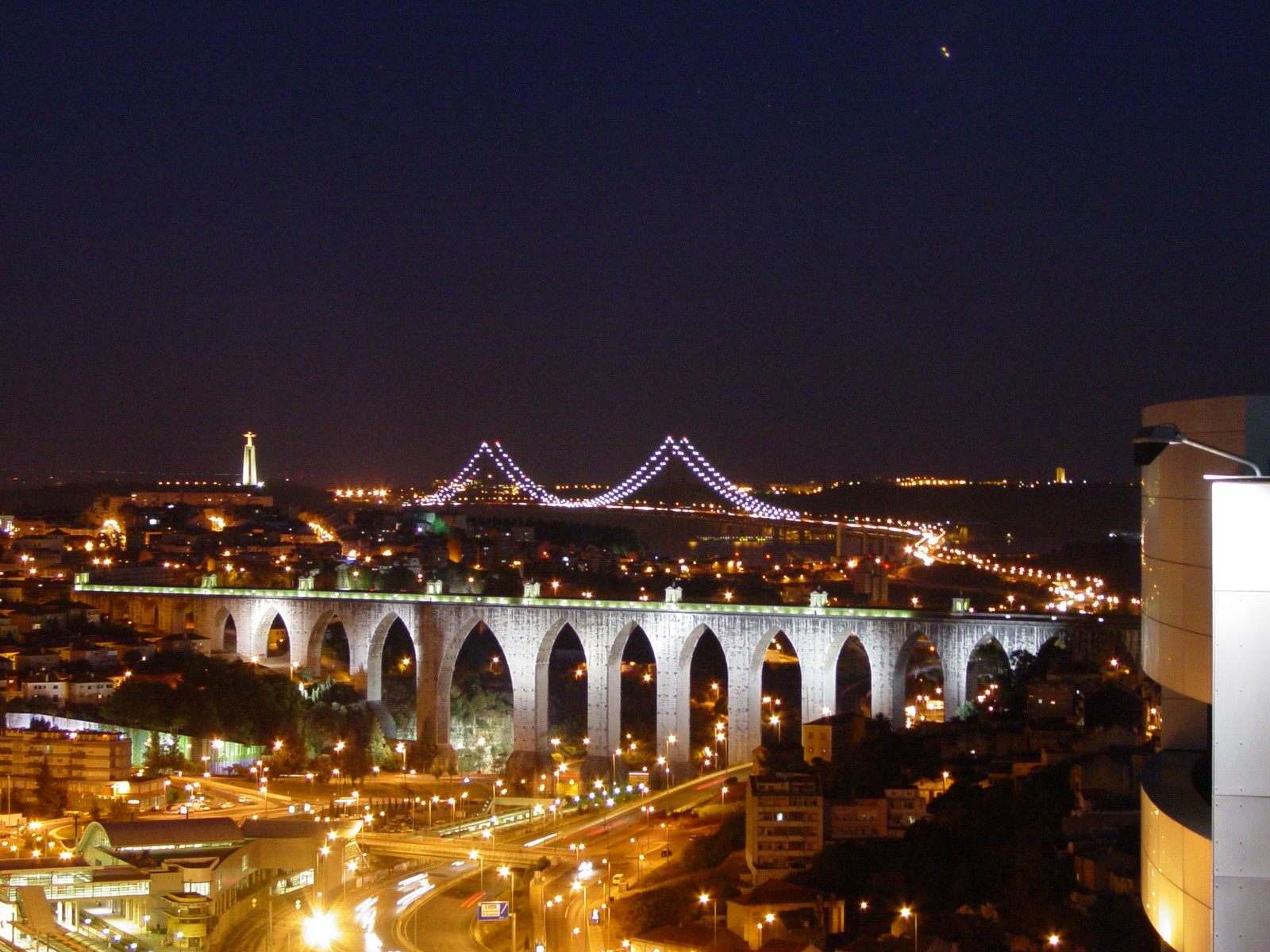 lisbon wallpaper,night,bridge,city,landmark,cityscape