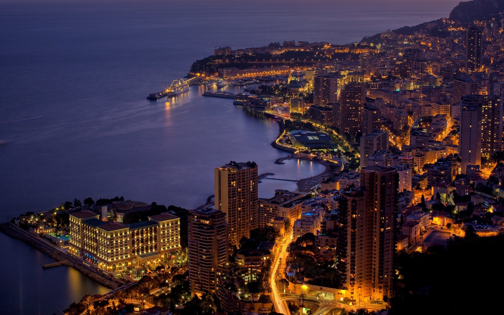 fond d'écran monaco,nuit,ciel,ville,zone métropolitaine,zone urbaine