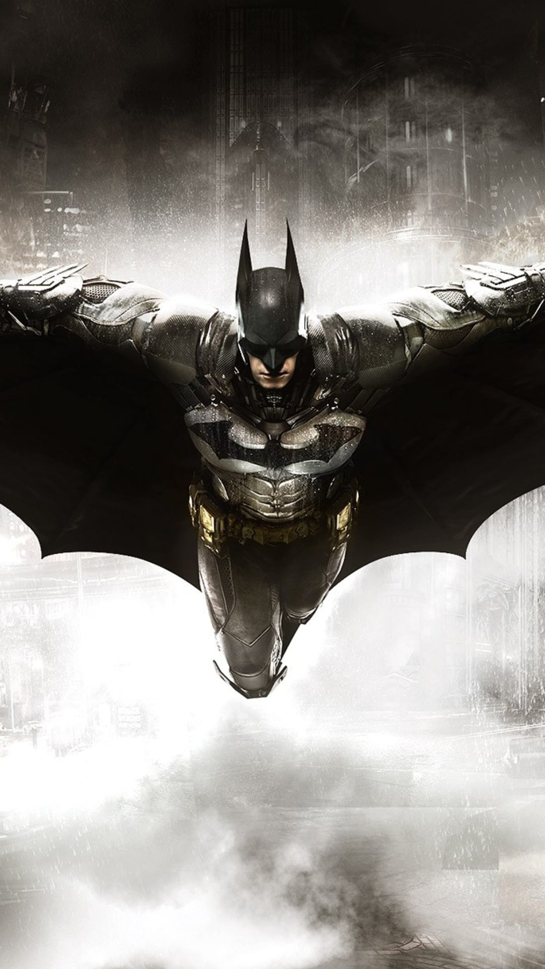 batman arkham knight fondo de pantalla hd,hombre murciélago,superhéroe,personaje de ficción,liga de la justicia,en blanco y negro