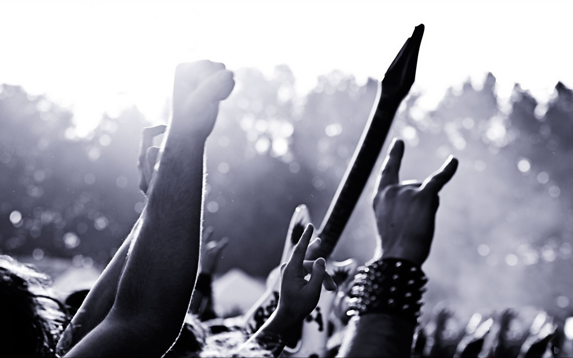 carta da parati rock in metallo,persone,bianco e nero,folla,cielo,mano