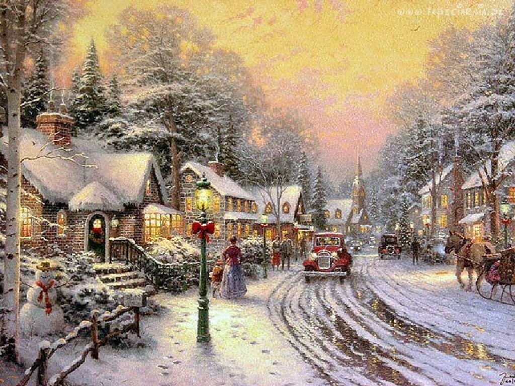 weihnachtszeit tapete,winter,schnee,aquarellfarbe,gemälde,landschaft