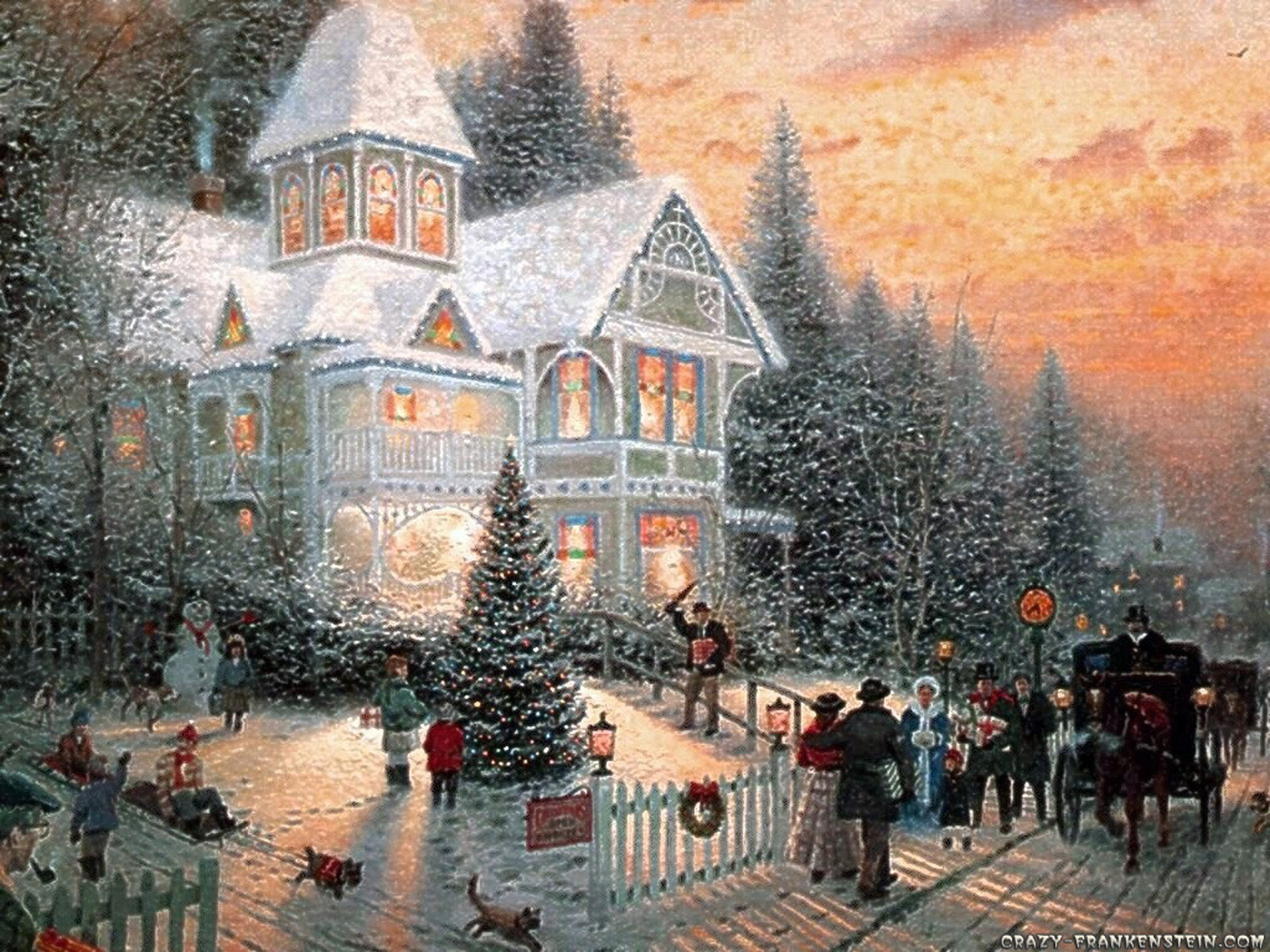 weihnachtszeit tapete,stadt, dorf,heiligabend,winter,illustration