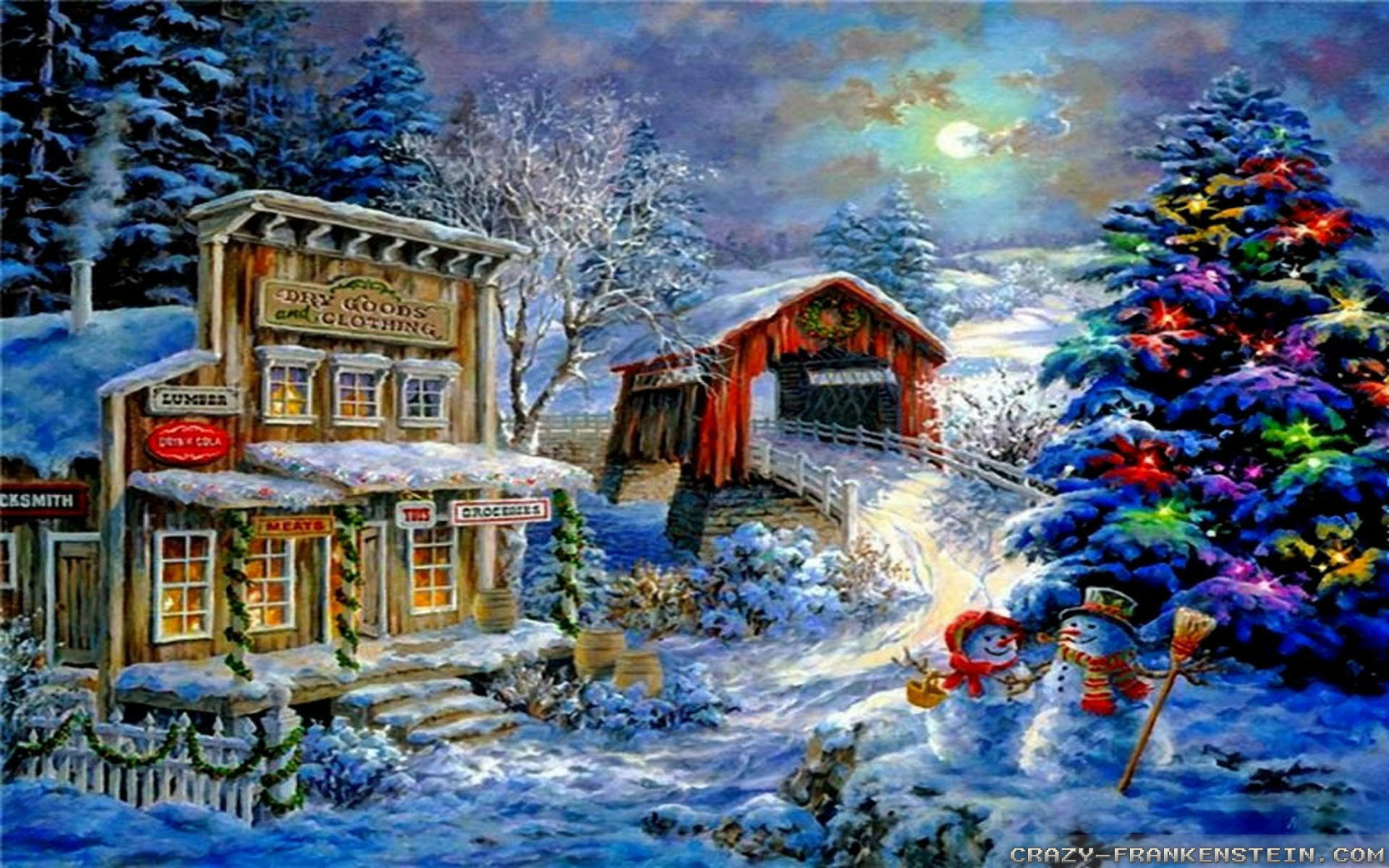 winter christmas wallpaper,winter,christmas eve,painting,christmas,tree