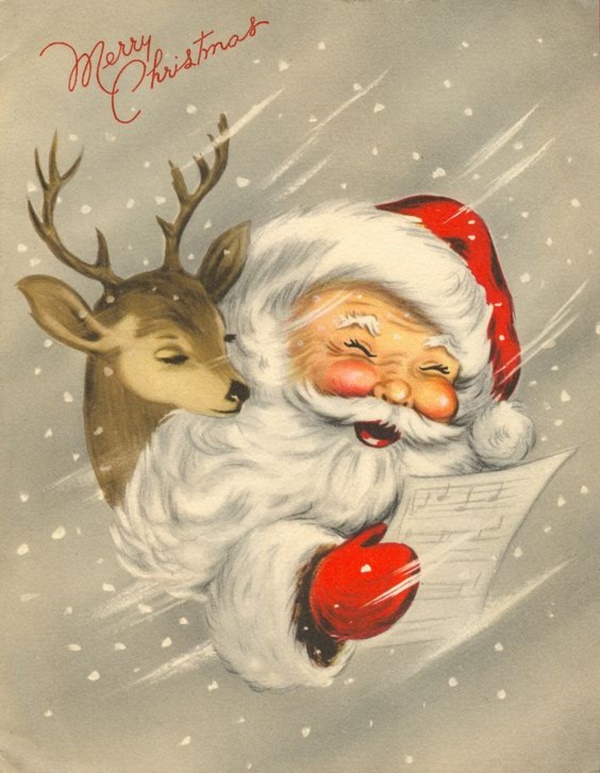 vintage christmas wallpaper,santa claus,illustration,reindeer,deer,christmas eve