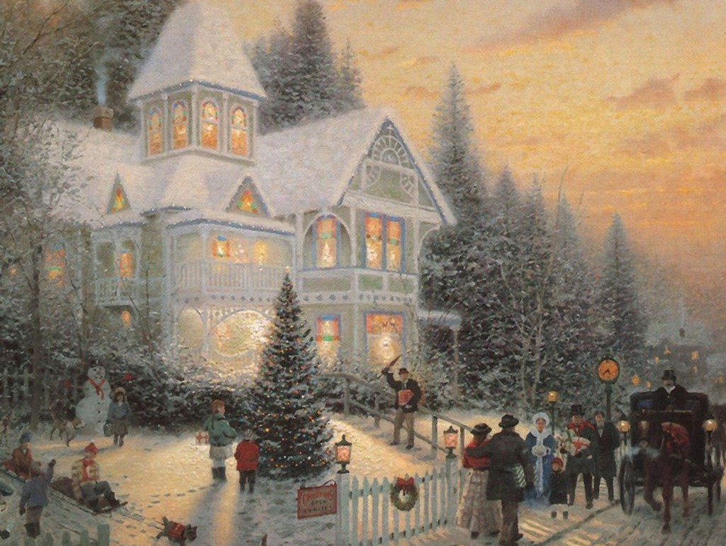 vintage christmas wallpaper,painting,winter,art,visual arts,watercolor paint