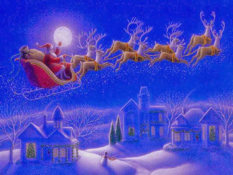 christmas theme wallpaper,christmas eve,reindeer,sky,deer,santa claus