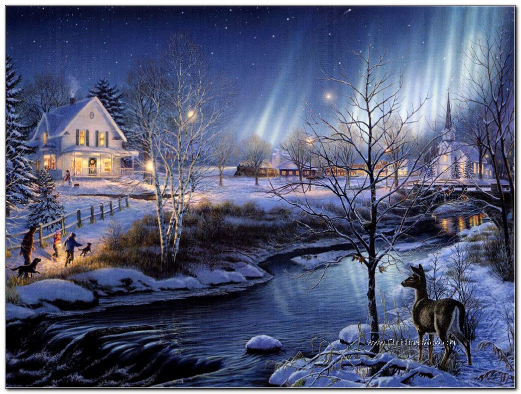 クリスマスシーン壁紙,自然,自然の風景,冬,空,雪