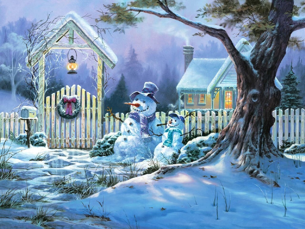 クリスマスシーン壁紙,冬,雪,水彩絵の具,霜,凍結