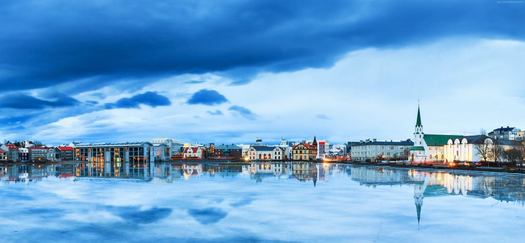 reykjavik wallpaper,sky,reflection,water,blue,cloud
