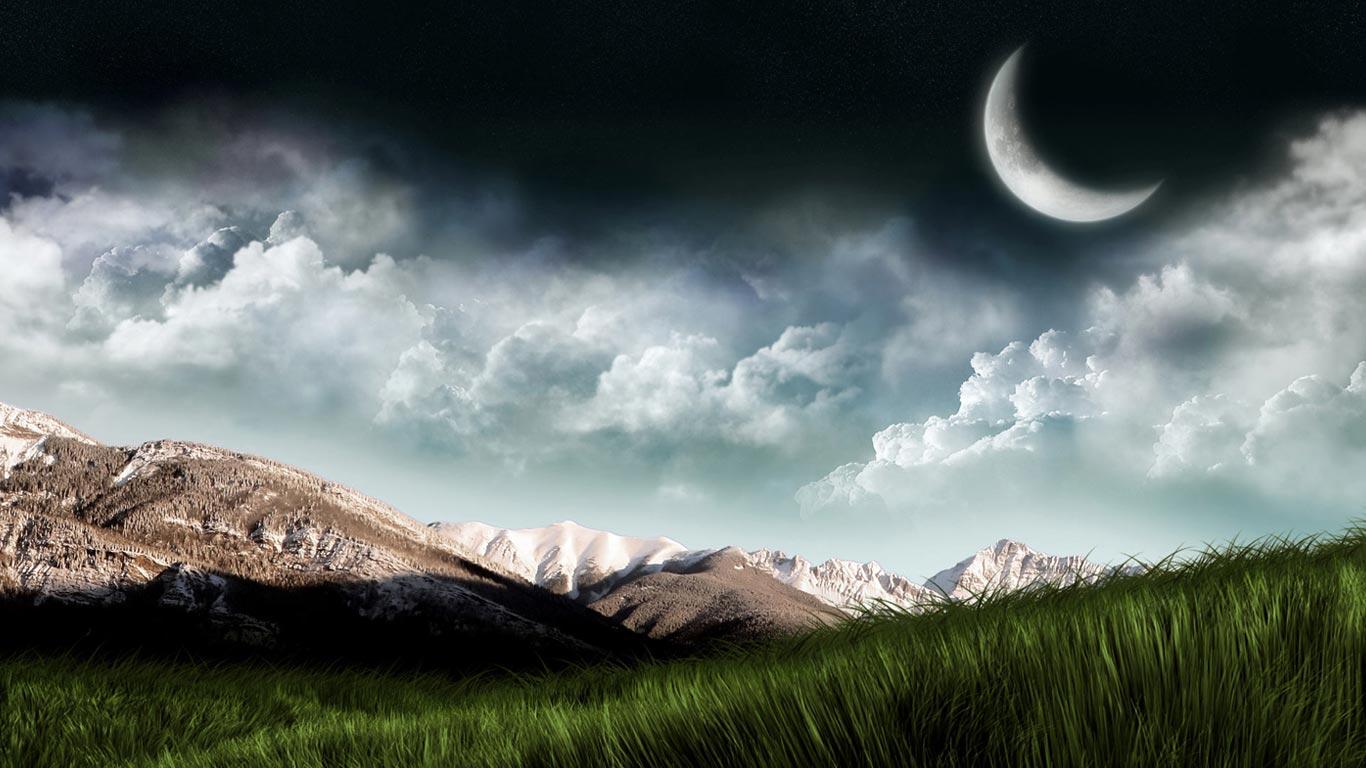 fondo de pantalla 1366x768,cielo,naturaleza,paisaje natural,luna,nube