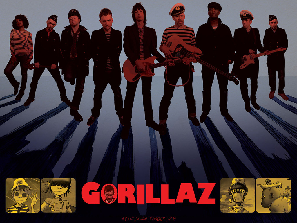 carta da parati gorillaz,copertina,squadra,font,manifesto,equipaggio