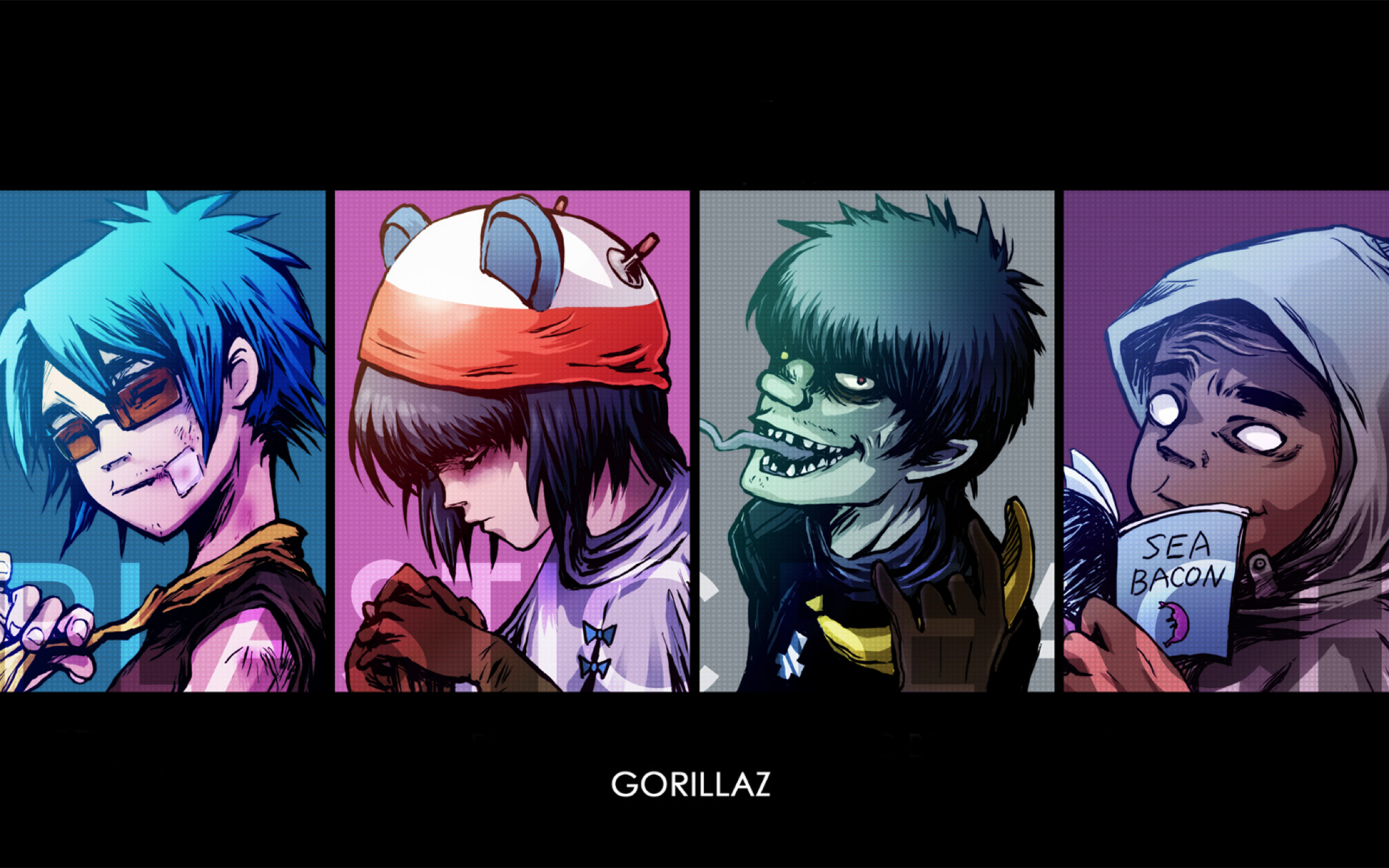 papier peint gorillaz,dessin animé,anime,personnage fictif,oeuvre de cg,fiction