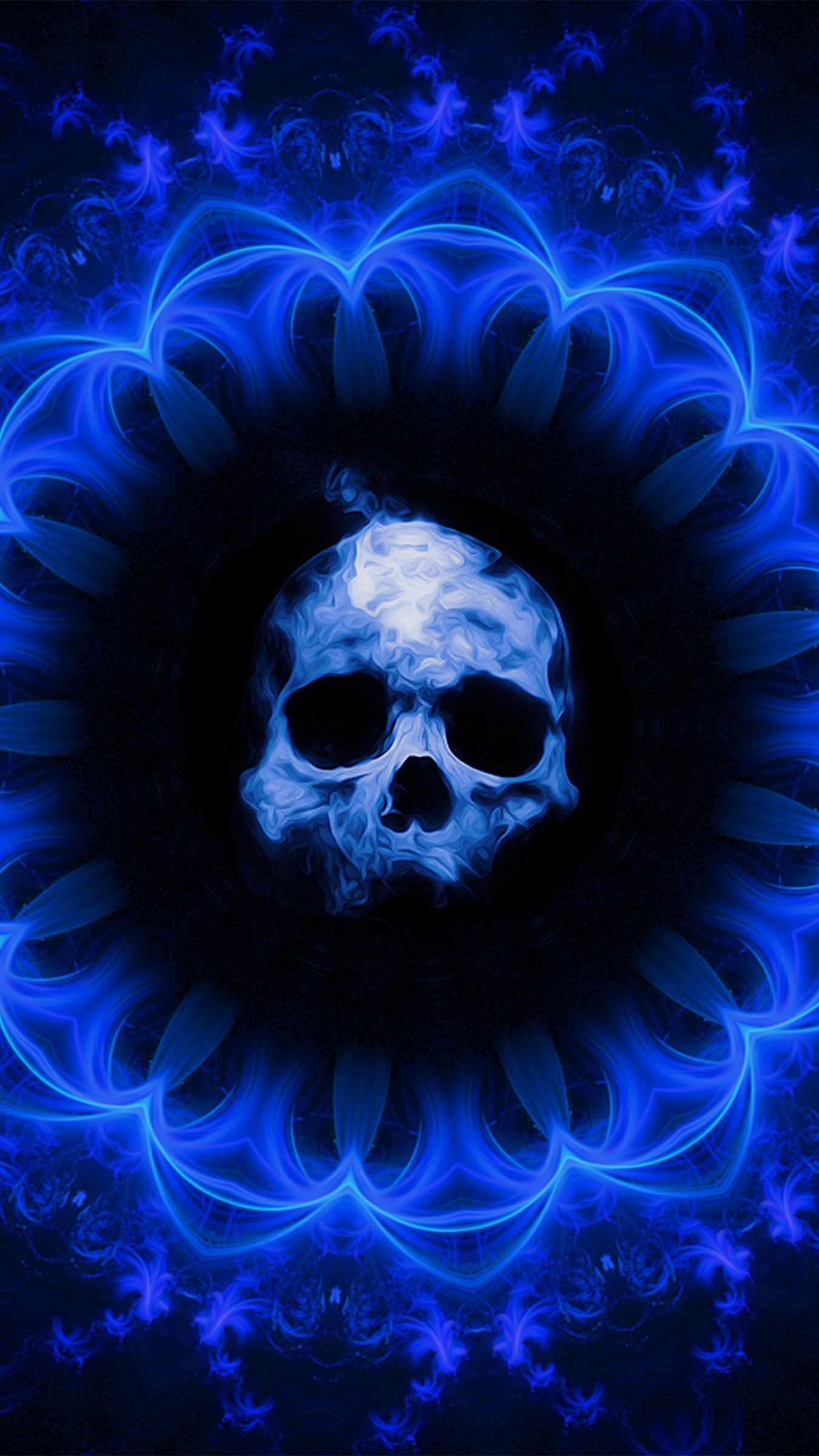 papier peint gothique,bleu,bleu électrique,crâne,l'eau,os