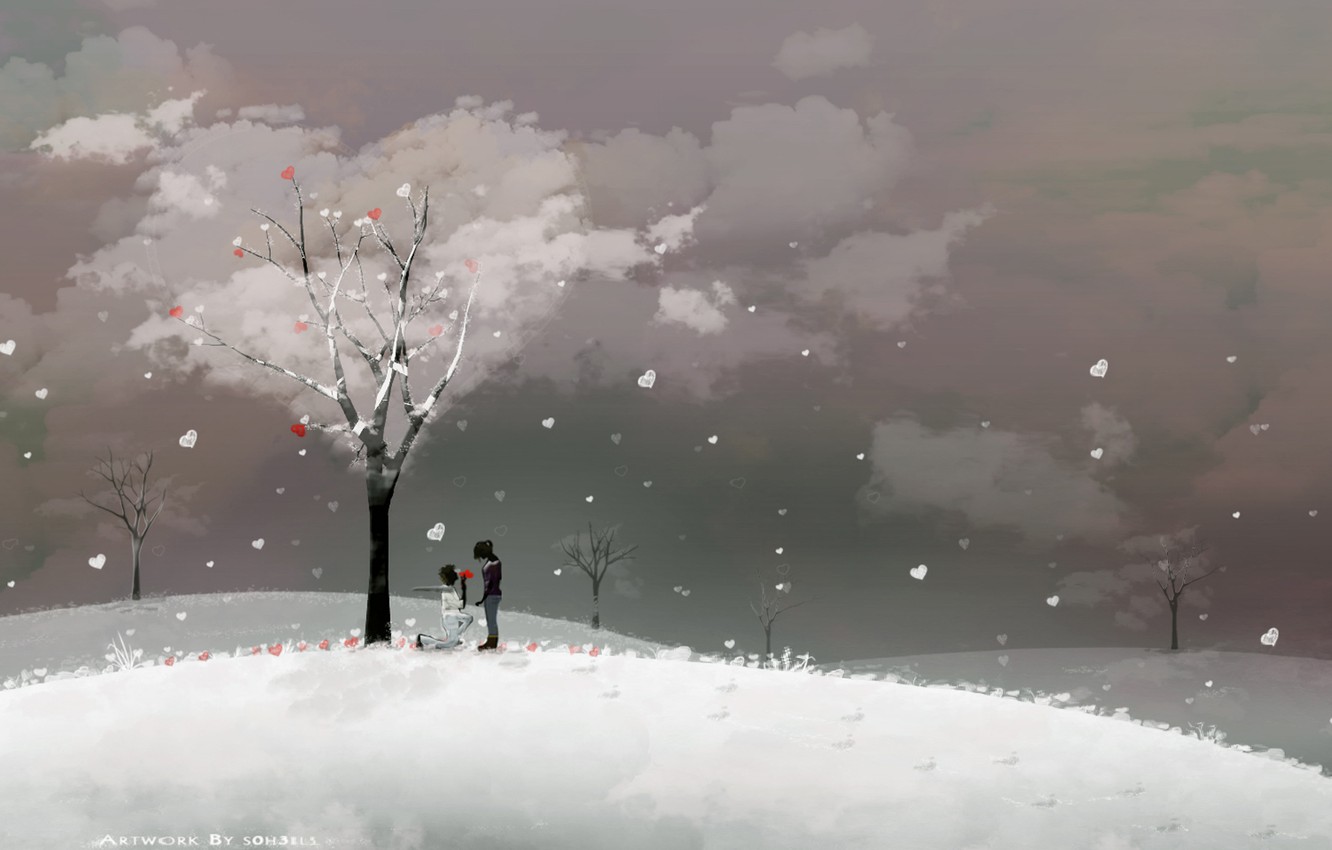 pareja fondo de pantalla,nieve,invierno,cielo,congelación,árbol