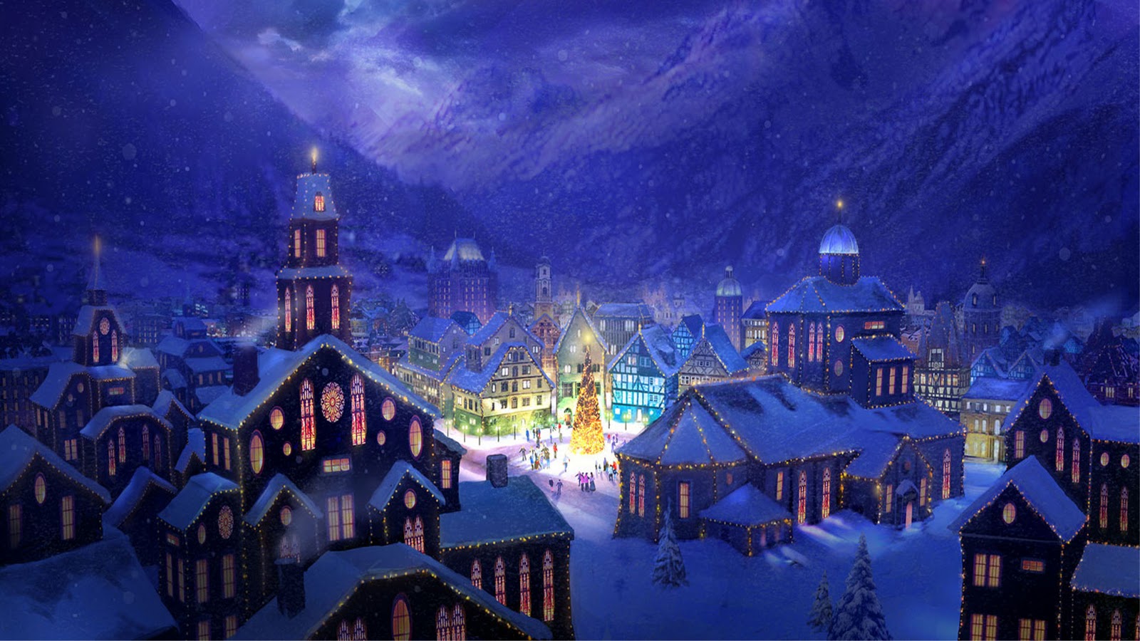 christmas wallpaper hd,town,sky,night,landmark,human settlement