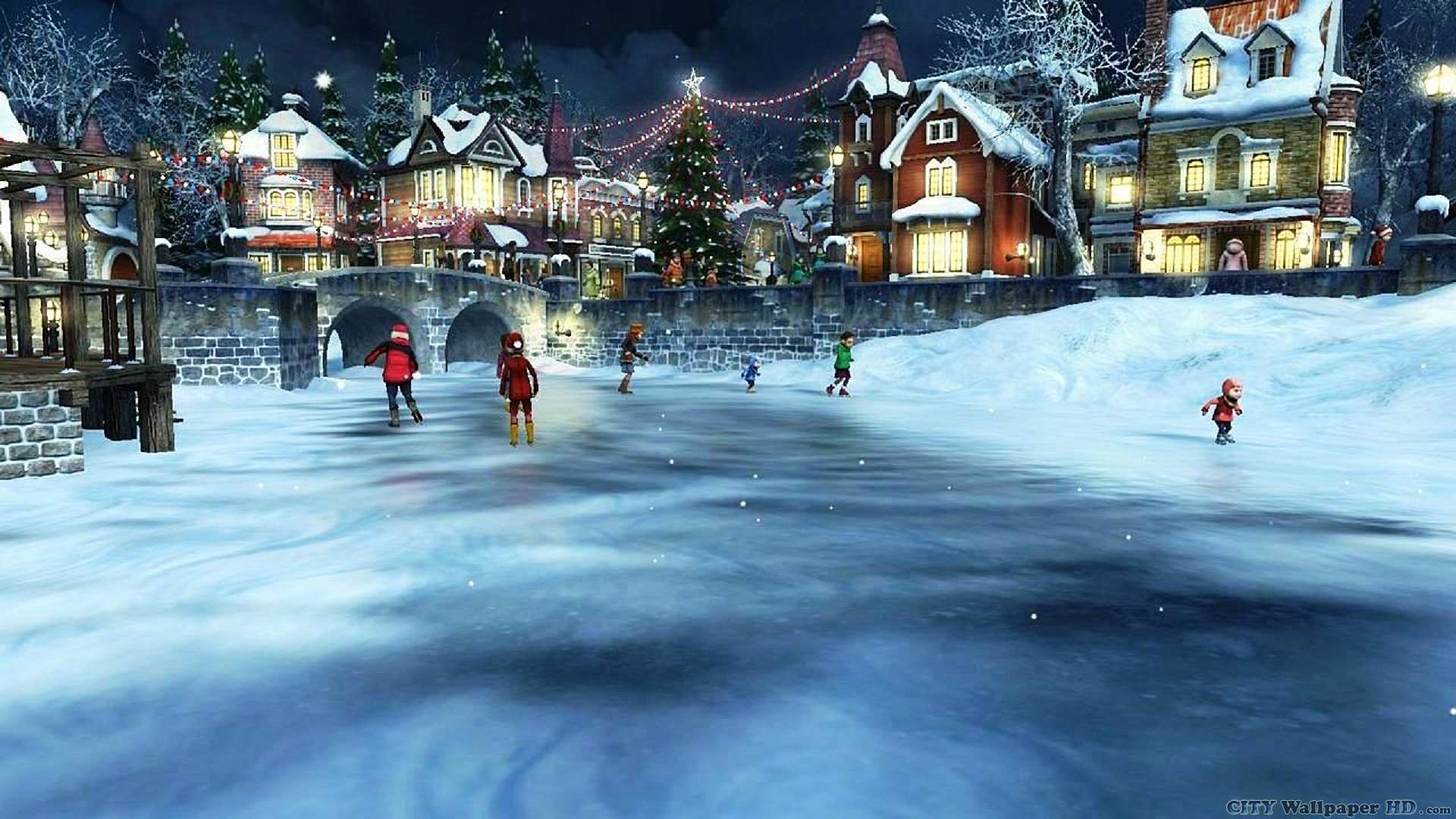 weihnachtstapete hd,winter,schnee,eisbahn,stadt, dorf