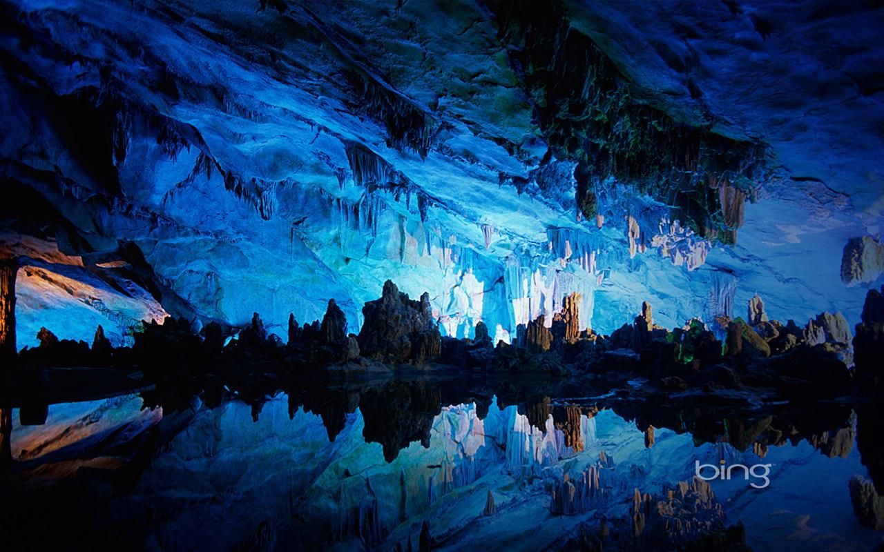 bing wallpaper,nature,blue,cave,formation,reflection