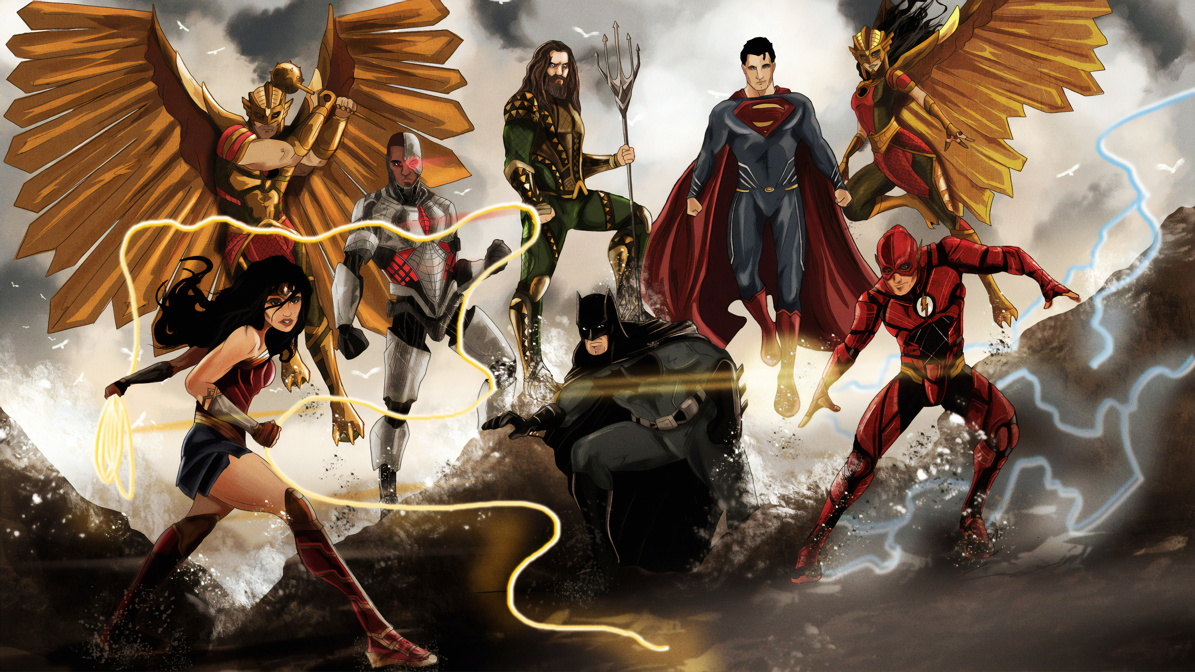 justice league wallpaper,cg artwork,mythology,fictional character,illustration,adventure game