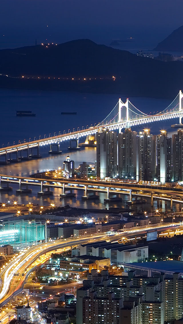 papel pintado coreano,puente,área metropolitana,noche,ruta aérea,paisaje urbano