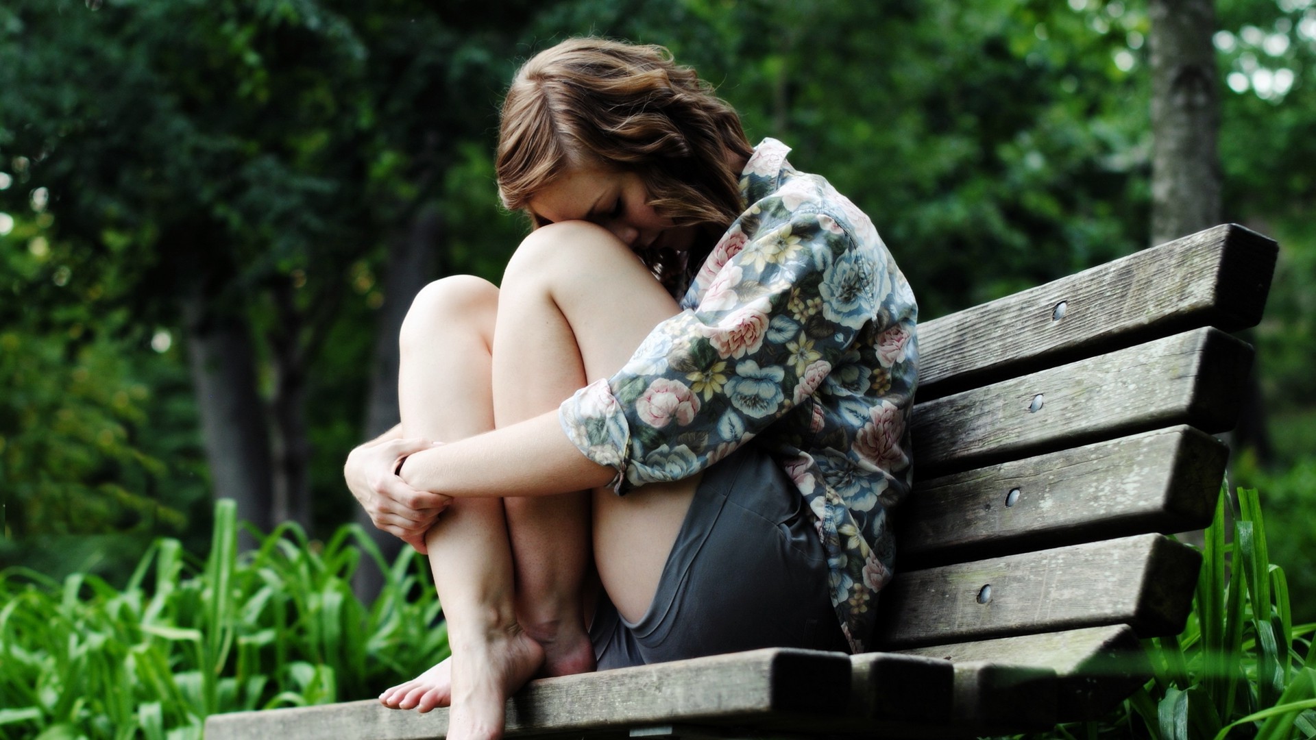 sad girl wallpaper,sitting,beauty,botany,tree,grass