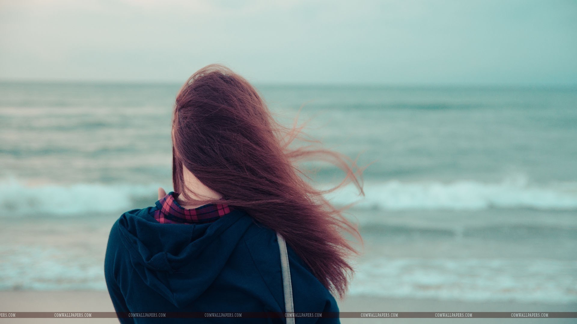 carta da parati ragazza triste,capelli,fotografia,mare,cielo,oceano