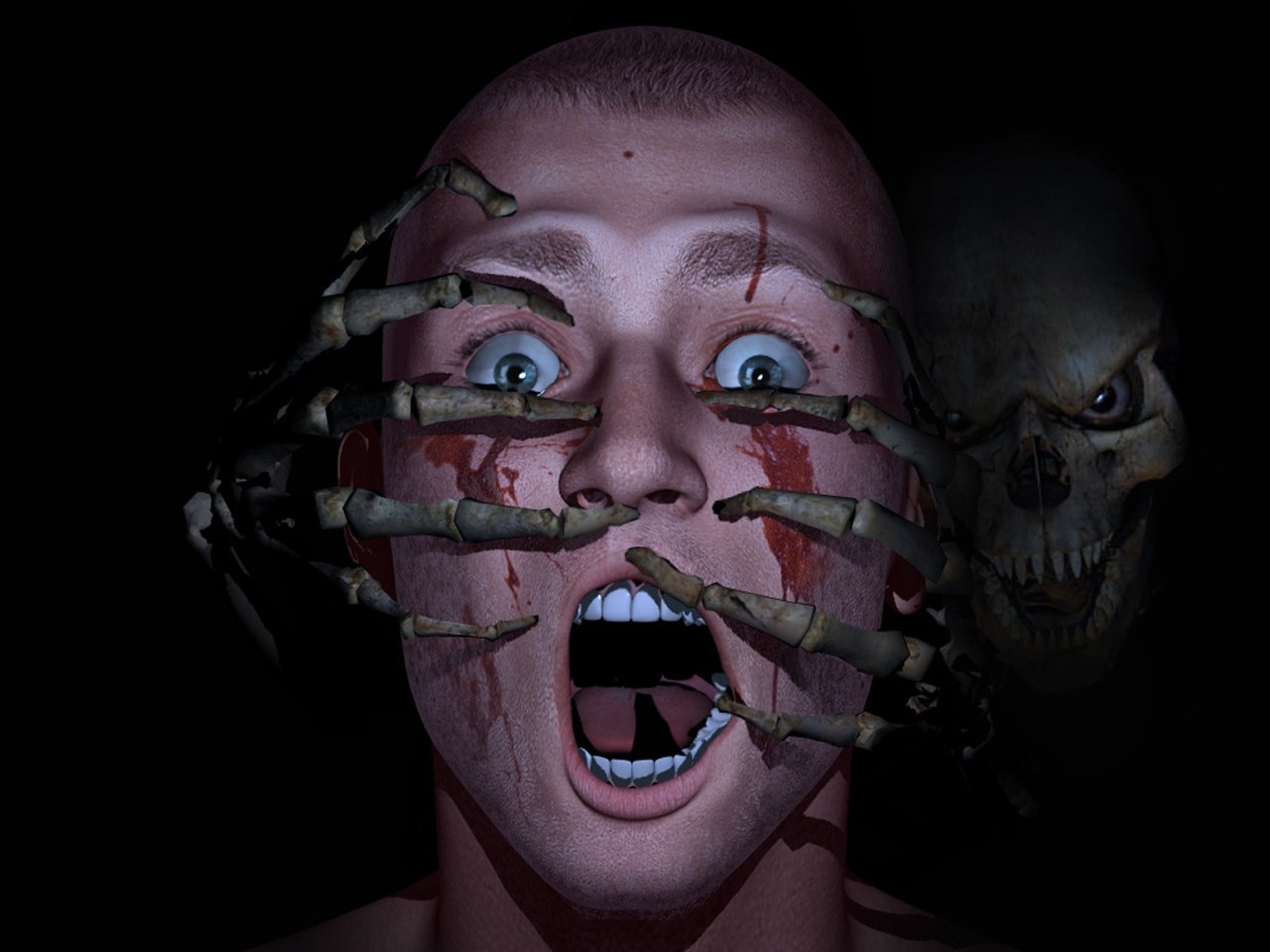 horror wallpaper,face,facial expression,head,forehead,mouth