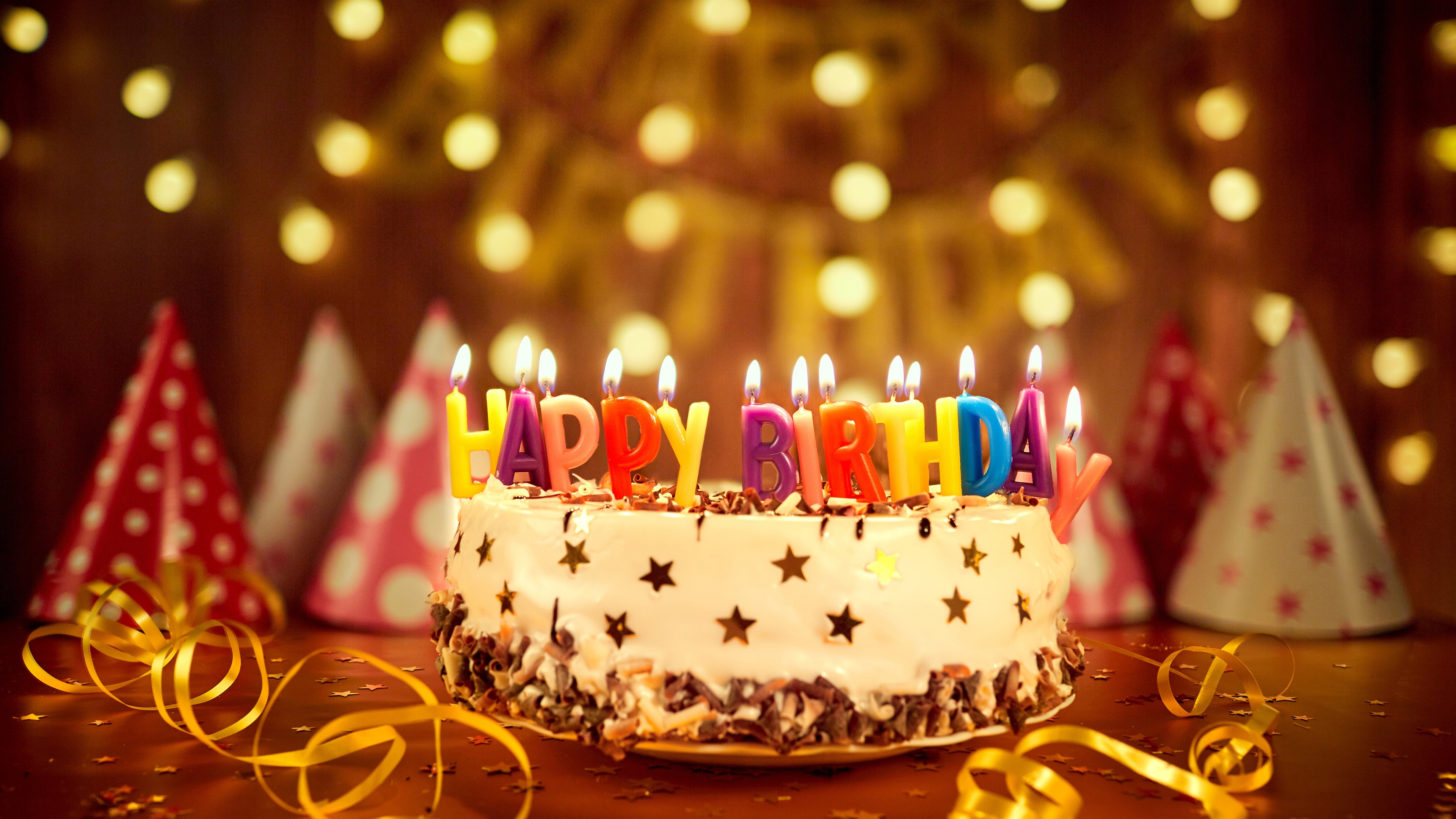 Photo Wallpaper Candles, Cake, Cake, Bokeh, Decoration, - Happy