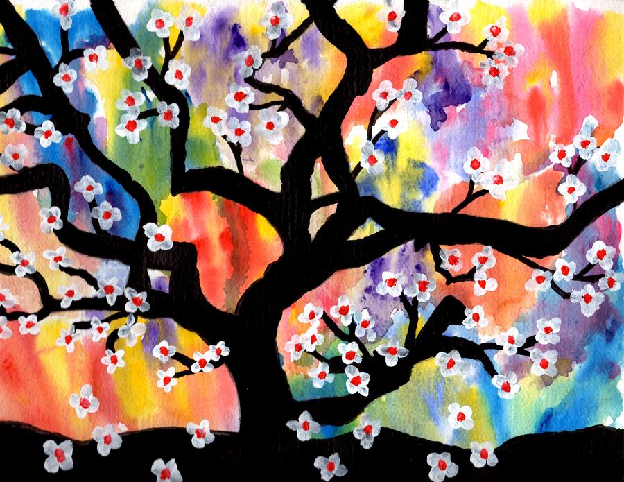 colorful wallpaper,modern art,blossom,painting,cherry blossom,spring